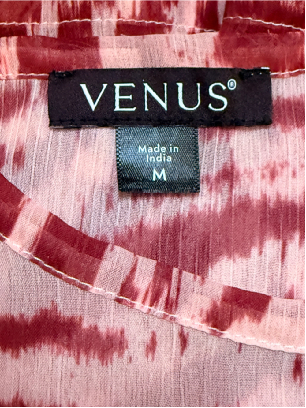 Venus Abstract Animal Print Sheer Peplum Blouse Top Rust Peach M - Picture 3 of 5